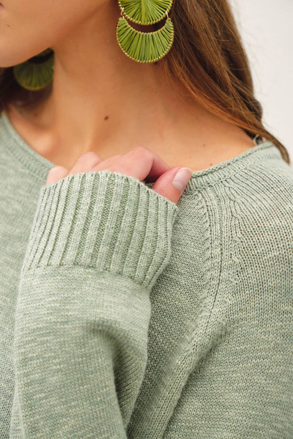 [NEW SHADE]RAGLAN SLEEVE SLUB PULLOVER SWEATER-Blue Hand Home