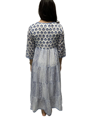 Long Sleeve Midi Dress-Blue Hand Home