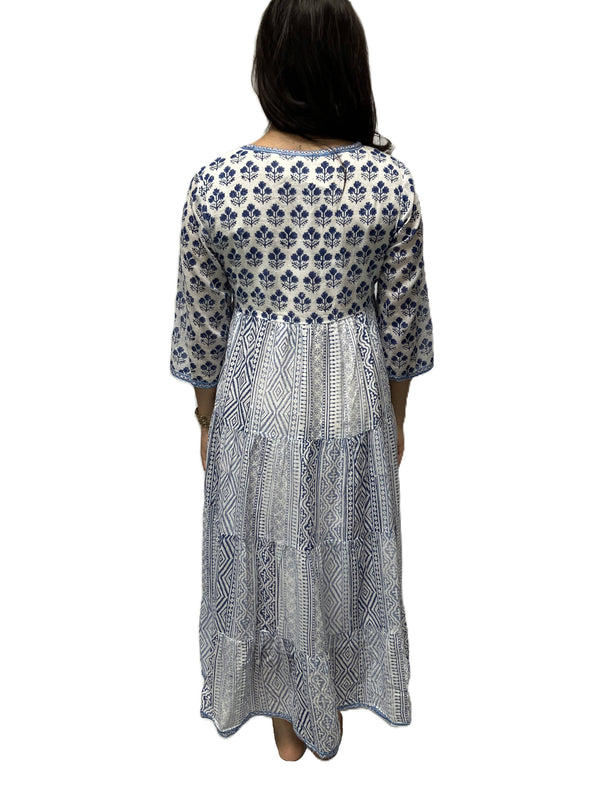 Long Sleeve Midi Dress-Blue Hand Home
