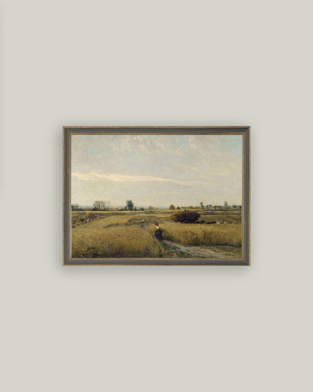 Harvest Landscape Framed Antique Art-Blue Hand Home