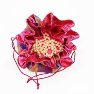 Checker Pattern Brocade Jewelry Pouch-Blue Hand Home