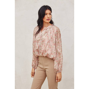 Just Because Button Down Shirred Top-Blue Hand Home