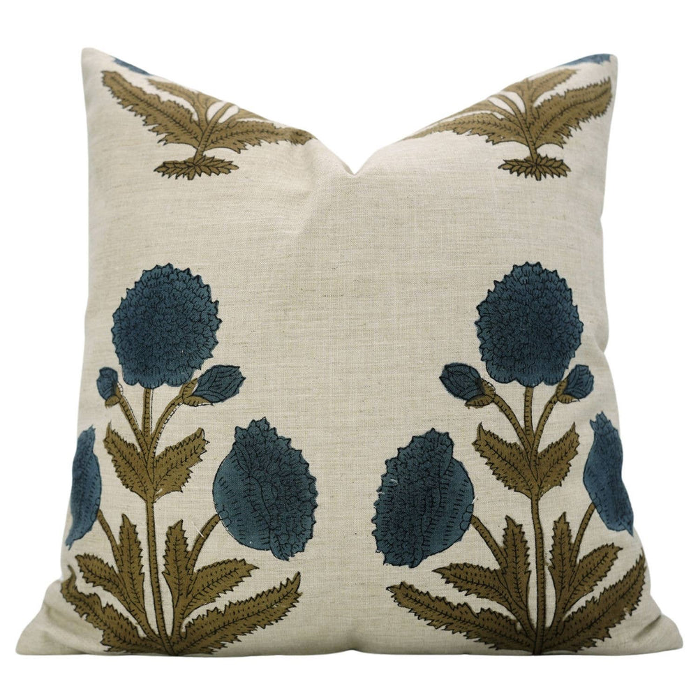Bohemian Block Print Linen Blend Pillow Cover - Badshah-Blue Hand Home