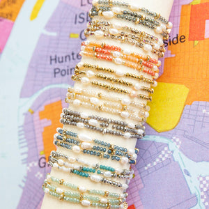 Crystal beaded pearl wrap bracelet-Blue Hand Home