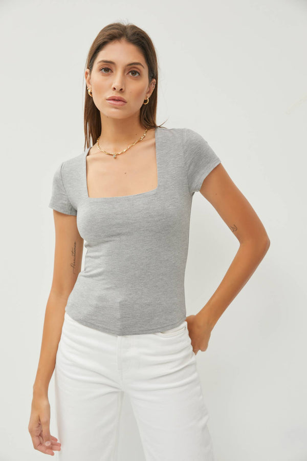 Square Neck Knit Tee-Blue Hand Home