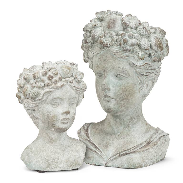 Woman w/Flower & Fruits Head Planter-Blue Hand Home