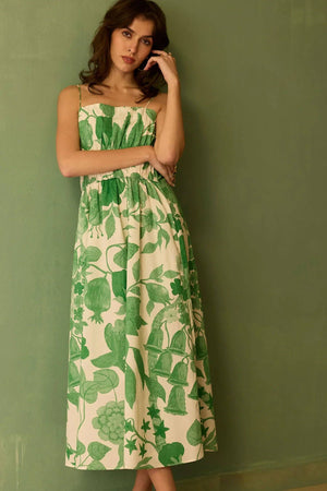 Hibiscus Anaar Smocked Bodice Maxi Dress - Fern-Blue Hand Home