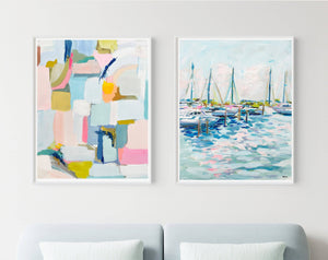 Sailboats Print on Paper, "Marina at Dusk"-Blue Hand Home