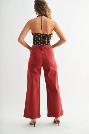 Patch Pocket Wide Leg - Dark Burgundy Red - Bp433j