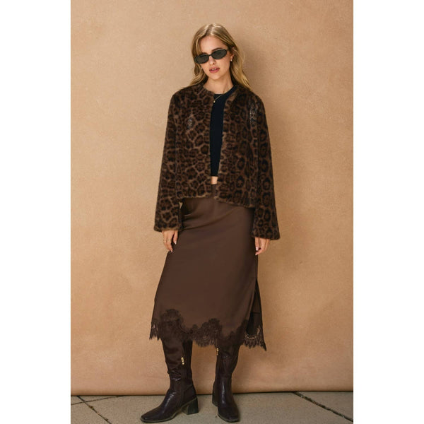 Dull Satin Lace Hem Pencil Skirt-Blue Hand Home