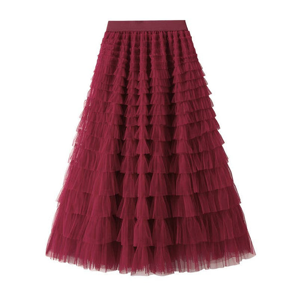 Elastic waist Tulle Tutu Midi Skirt-Blue Hand Home