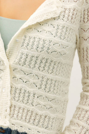 Openwork Knit Scalloped Edge Cardigan-Blue Hand Home