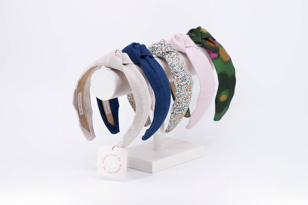Nautical Blue & White Stripe Knot Headband | Women & Girls-Blue Hand Home