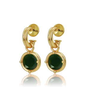 Double-Rim Gem Charm Hoop Earrings - 24k Gold Plated