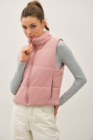 Classic Puffer Zip Up Vest W/ High Neck
