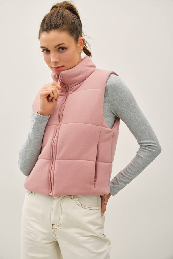 Classic Puffer Zip Up Vest W/ High Neck