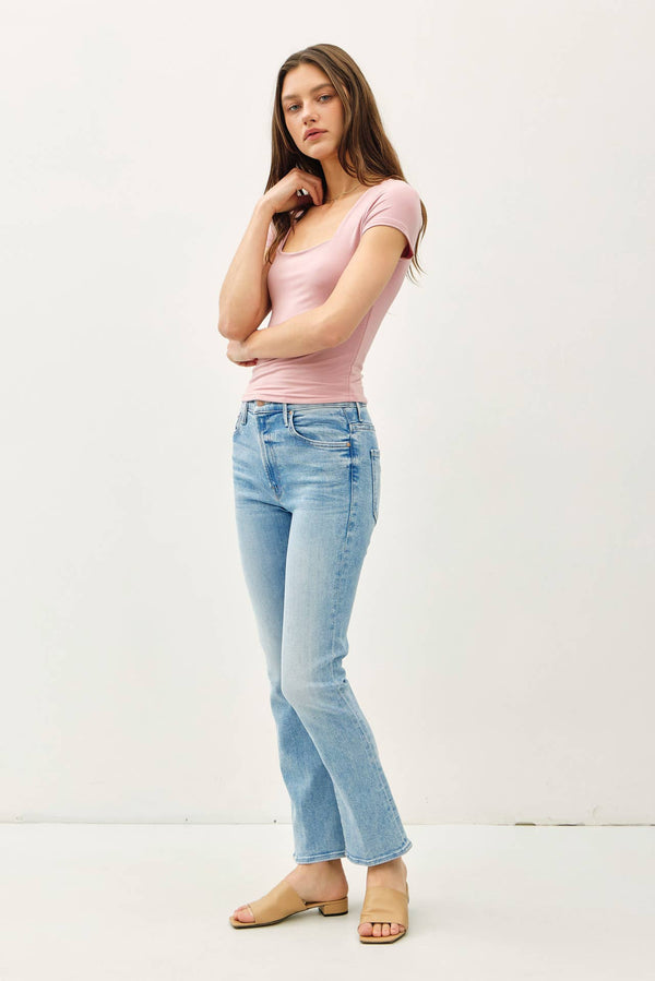 Square Neck Knit Tee-Blue Hand Home