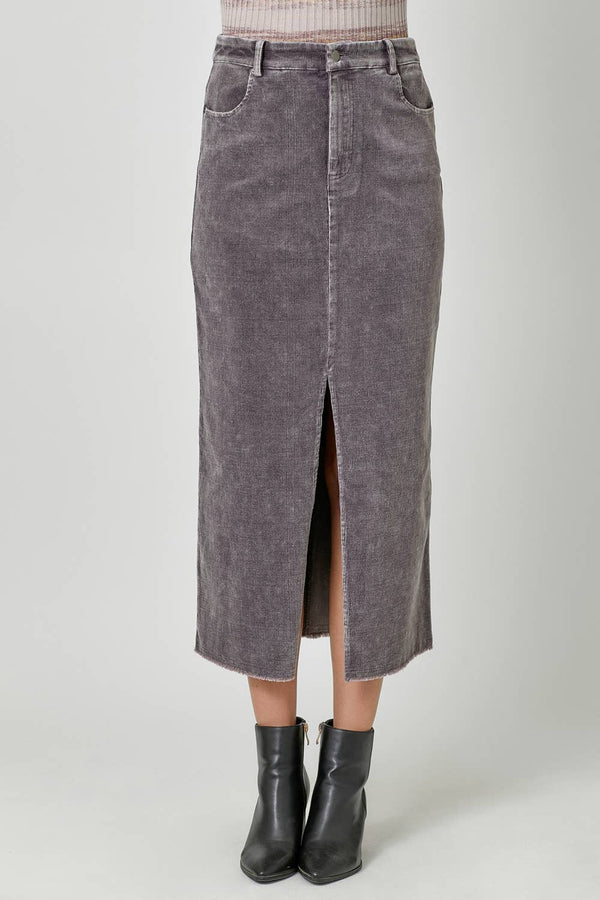 60742 Washed Front Slit Corduroy Skirt-Blue Hand Home