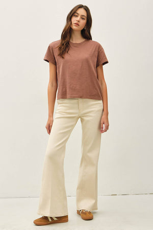 Garment Dyed Cotton Slub Half Sleeve Crop Top