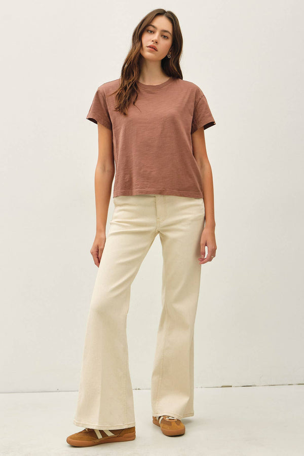 Garment Dyed Cotton Slub Half Sleeve Crop Top