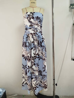 Exquisite floral & botanical strapless maxi cocktail dress-Blue Hand Home