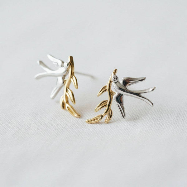 Charming Swallow Drop Earrings with Dual Tone Design-Blue Hand Home