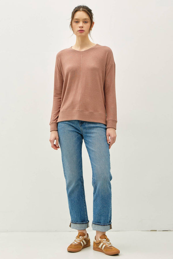 ROUND NECK HACCI BRUSHED PULLOVER KNIT TOP-Blue Hand Home