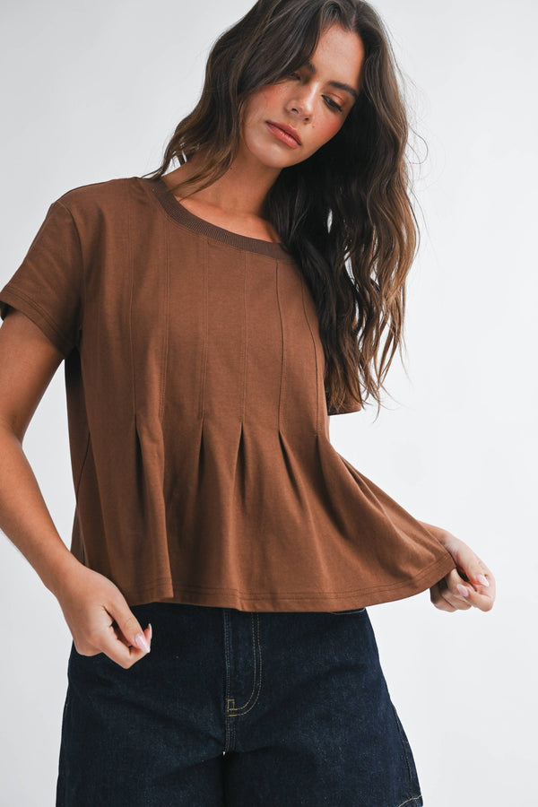 8613HK Pleated Swing Tee Top-Blue Hand Home