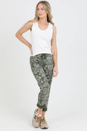NP746-BW74 FLORAL PRINT JOGGER PANTS