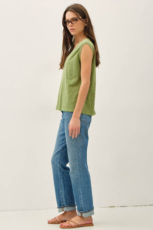 GARMENT DYE COTTON SLUB V-NECK BOXY TANK TEE-Blue Hand Home