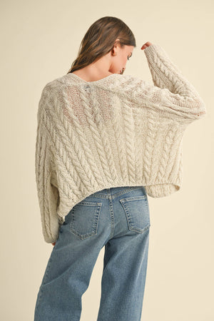 J4475 LIGHT WEIGHT CABLE KNITTED CARDIGAN-Blue Hand Home