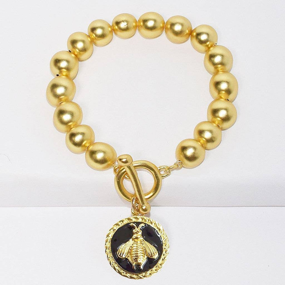 Black Bee Charm Beaded Chain Bracelet-Blue Hand Home