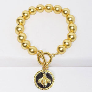Black Bee Charm Beaded Chain Bracelet-Blue Hand Home