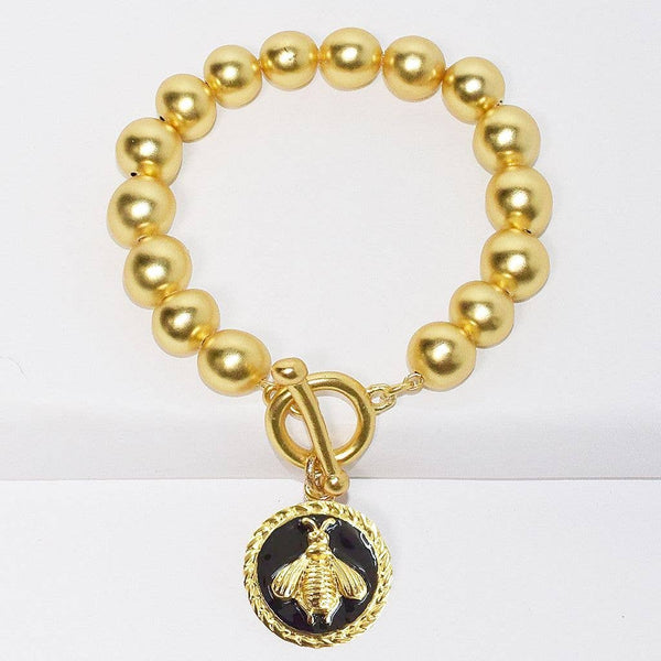 Black Bee Charm Beaded Chain Bracelet-Blue Hand Home