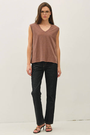 GARMENT DYE COTTON SLUB V-NECK BOXY TANK TEE-Blue Hand Home