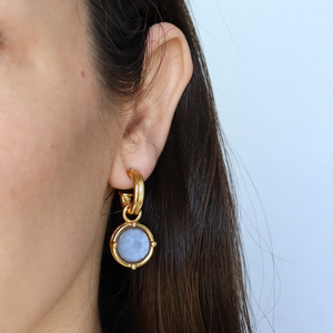 Double-Rim Gem Charm Hoop Earrings - 24K Gold Plated-Blue Hand Home