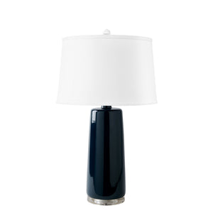 Edgware Lamp with Shade 17-inch White Linen, Nickel, Green Lapis
