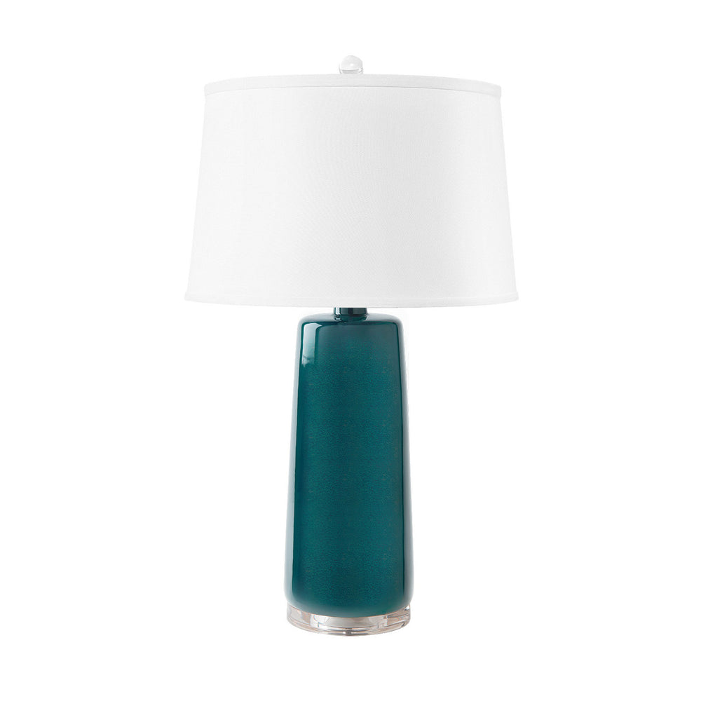 Edgware Lamp with Shade 17-inch White Linen, Nickel, Green Lapis