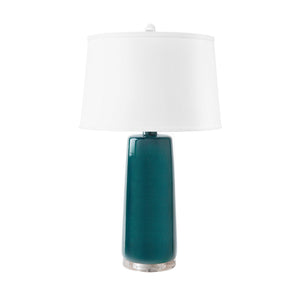 Edgware Lamp with Shade 17-inch White Linen, Nickel, Green Lapis
