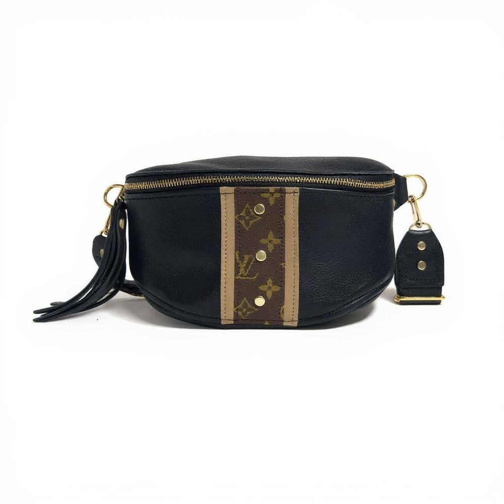 Britt Belt Bag in Black Leather | Upcycled LV-Blue Hand Home
