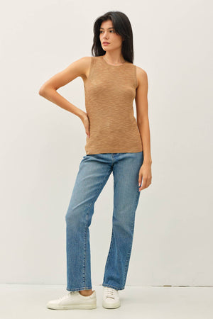 ROUND NECK SLEEVELESS SLUB KNIT TOP-Blue Hand Home