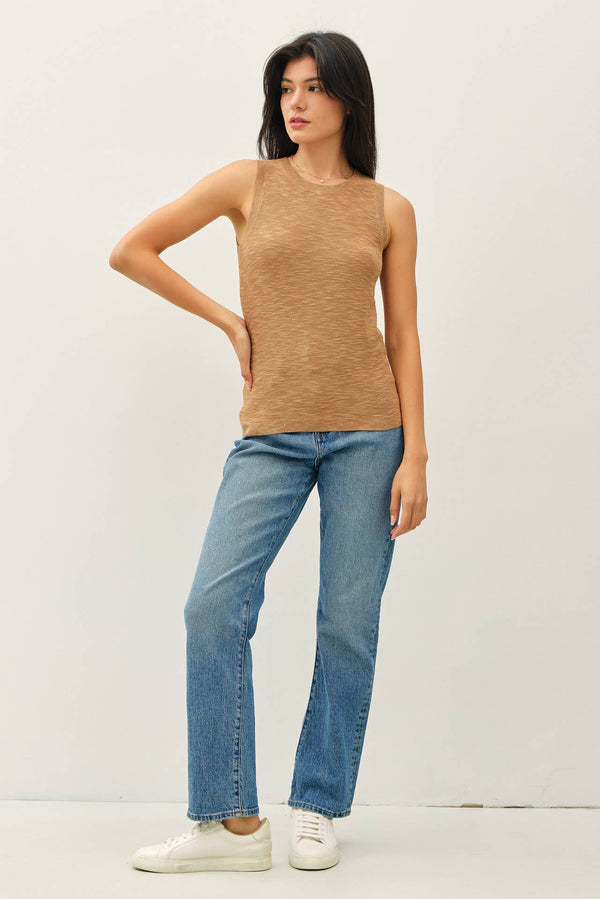 ROUND NECK SLEEVELESS SLUB KNIT TOP-Blue Hand Home