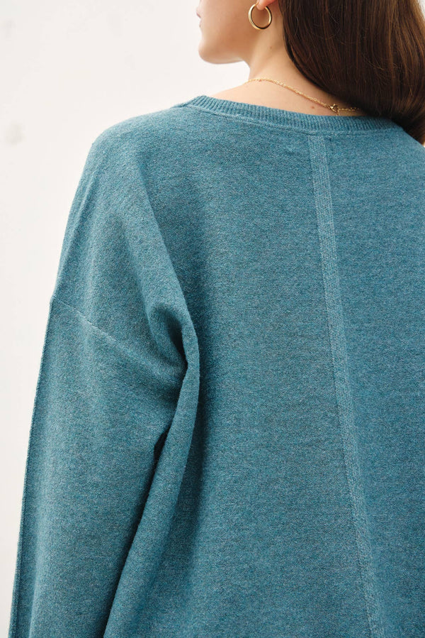 OVERSIZED SLUB YARN SWEATER WITH BACK STITCHING-Blue Hand Home