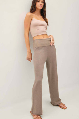 FINE KNIT FOLD OVER RIBBED WAIST SWEATER PANTS-Blue Hand Home