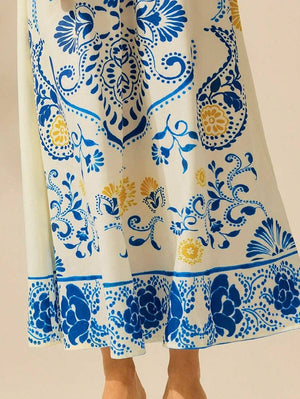 Cascais Bohemia Tropical palm strappy sundress-Blue Hand Home