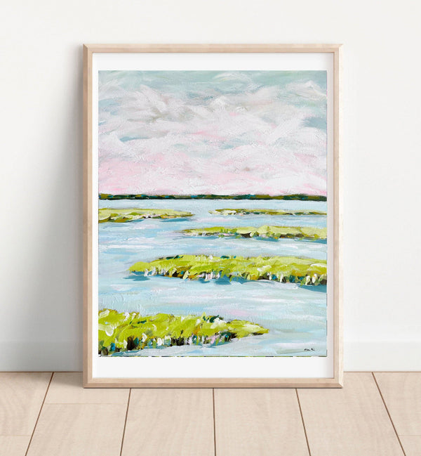 Abstract MarPrint on Paper, "Early Morning Marsh"-Blue Hand Home