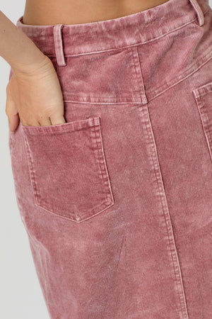 60742 Washed Front Slit Corduroy Skirt-Blue Hand Home