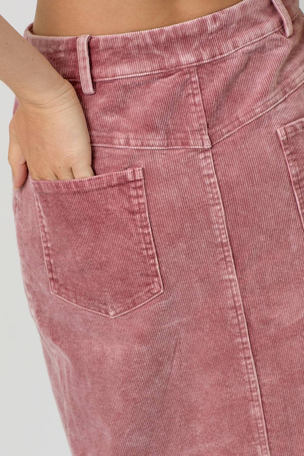 60742 Washed Front Slit Corduroy Skirt-Blue Hand Home