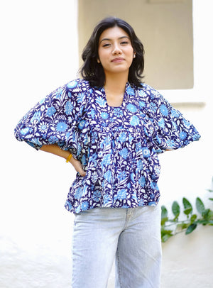 Anjou Top O/S Blue White-Blue Hand Home