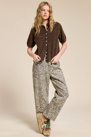 Short Sleeve Button Down Cardigan Top-Blue Hand Home